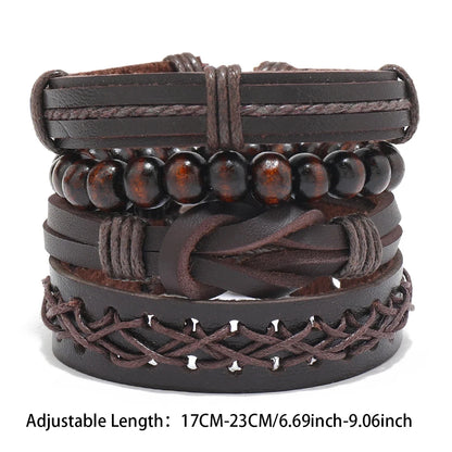 Bracelet Bohème Cuir & Perles Bois Homme – Tressé Main, 26 Coloris