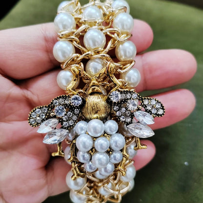 Bracelet Perle Abeille Élastique Luxe Fait Main – Bangle Pierre Semi-Précieuse Soirées Femme