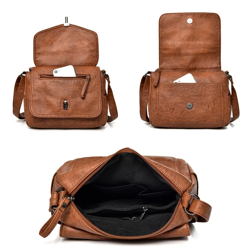 Sac à Bandoulière Femme Vintage Cuir Souple - Petit Sac Crossbody Designer Luxe