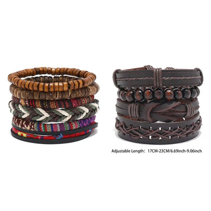 Bracelet Bohème Cuir & Perles Bois Homme – Tressé Main, 26 Coloris