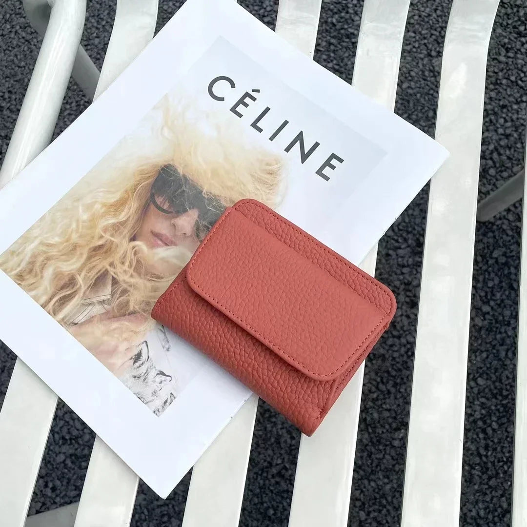 Portefeuille Femme Cuir Véritable Pliable Simple - Porte-Monnaie Multifonction Coin Bag Petit Money Bag