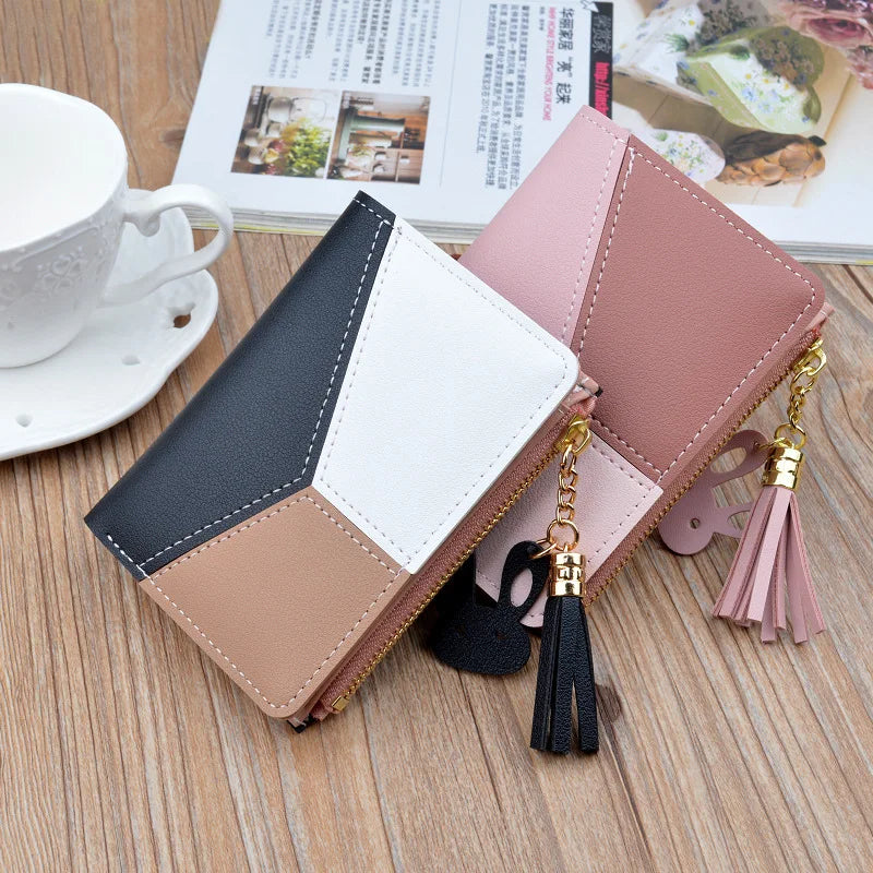 Portefeuille Femme Court Cuir PU Noir - Porte-Monnaie Pliable Compact avec Porte-Cartes