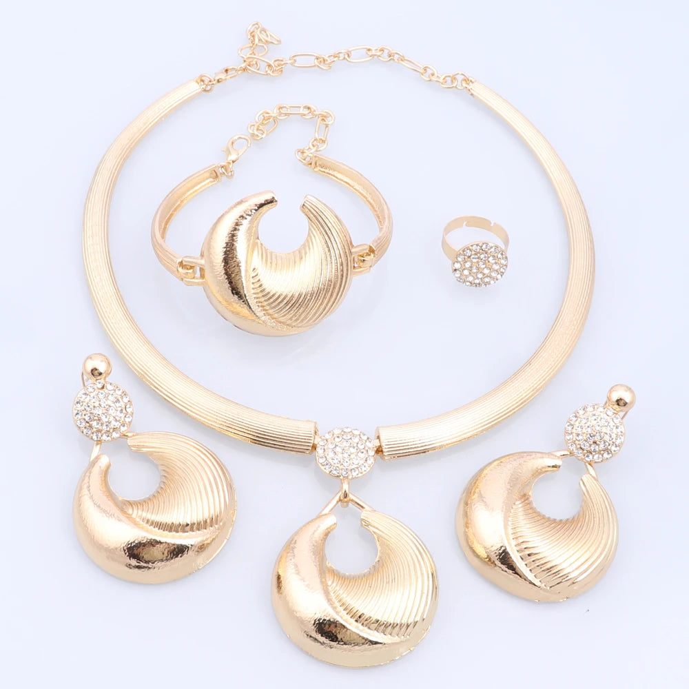 Ensemble Bijoux Dubai Luxe Plaqué Argent Cristaux – Collier Boucles Bracelet Bague Mariée