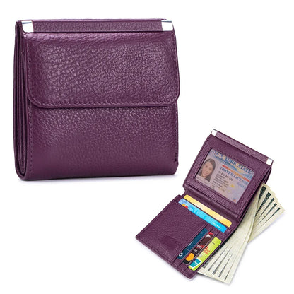 Portefeuille Femme Bifold Cuir Véritable Compact - Porte-Monnaie Slim Court Lovers