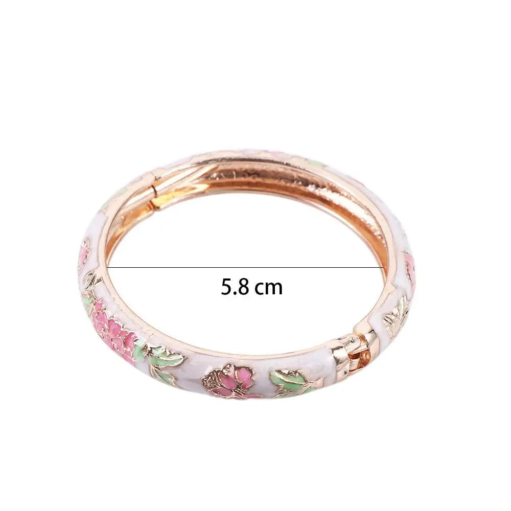 Bracelet Jonc Cloisonné Émaillé Pivoine – Artisanat Ethnique Classique