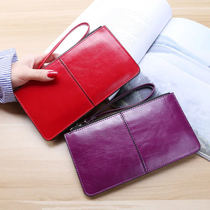 Portefeuille Clutch Femme Vintage Cuir Ciré PU - Grande Capacité avec Bracelet