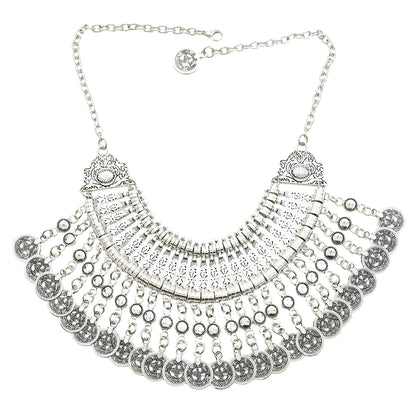 Parure Bijoux Afghan Bohème – Collier Choker Pièces Pompons Boucles