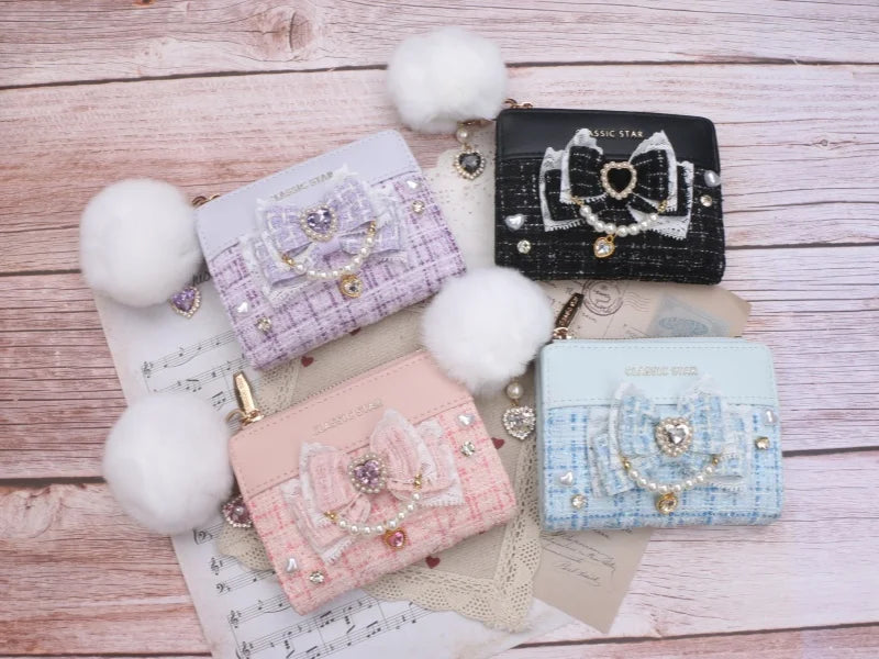 Portefeuille Femme Lolita Mignon Cuir PU - Court Porte-Cartes Monnaie Kawaii Cadeau Fille