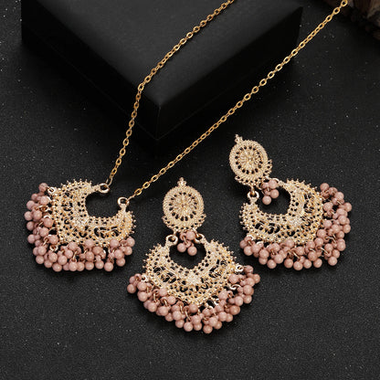 Ensemble Bijoux Indien Perles Pompons Doré – Collier Boucles Vintage