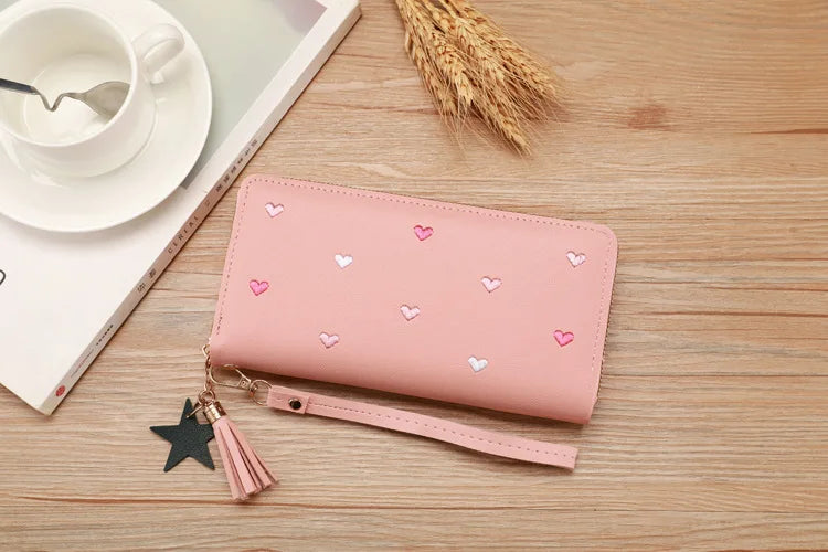 Portefeuille Long Femme Brodé - Pochette Dragonne Multi-Cartes Élégante