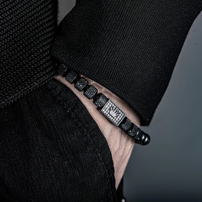 Bracelet Tressé Perle Couronne Micro-Serti – Acier Inoxydable Hommes Ajustable