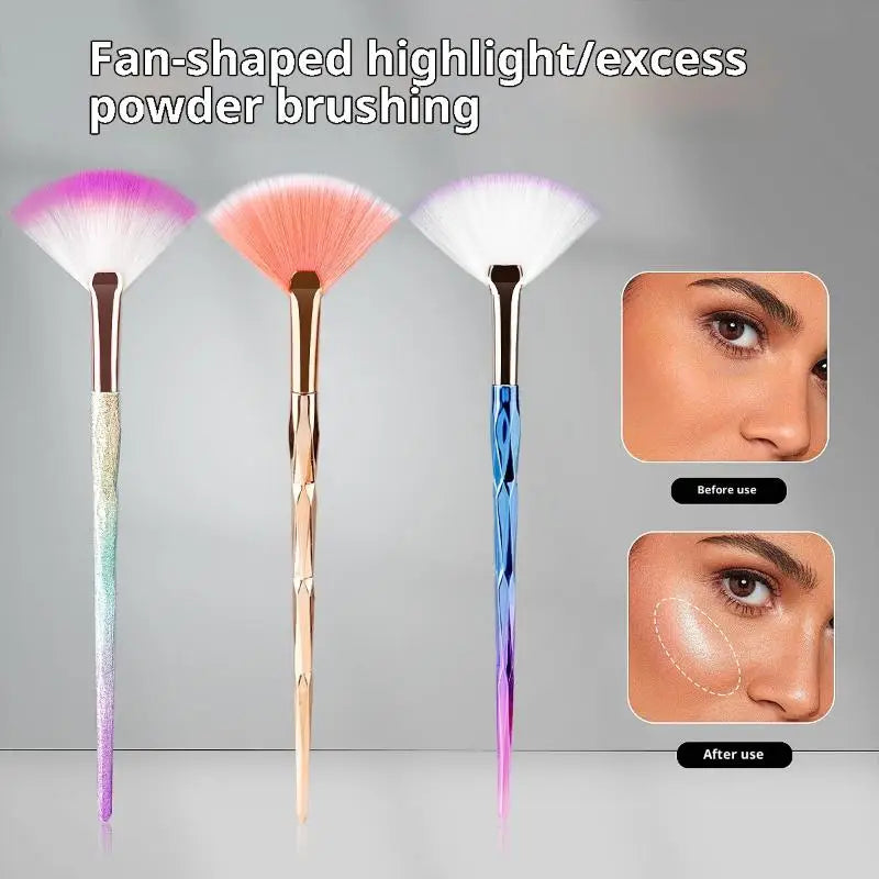Pinceau Blush Éventail Rose Gold - Highlighter Poudre Libre Visage Ultra-Doux Coréen Beauté Professionnelle