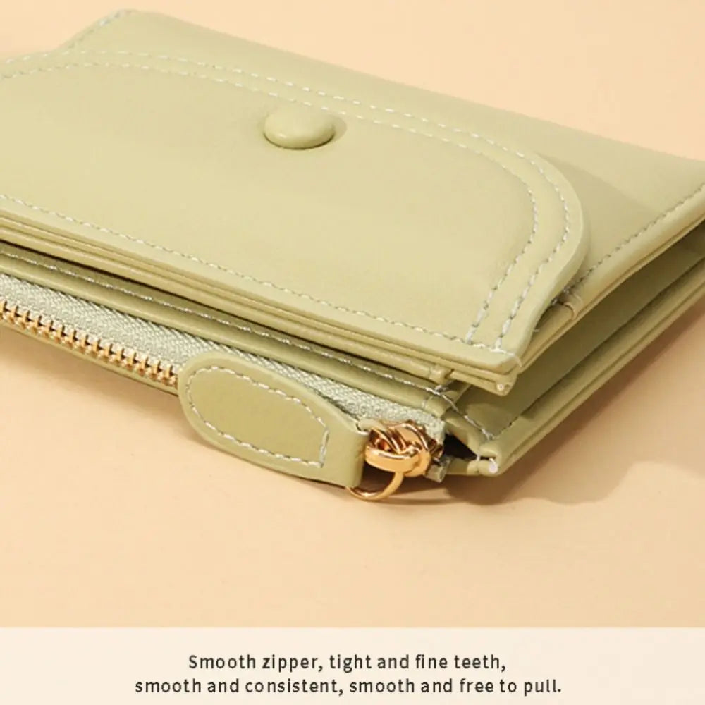 Portefeuille Femme Court Pliable Coloré Mini - Porte-Monnaie Zippé PU Multifonction Portable Marron