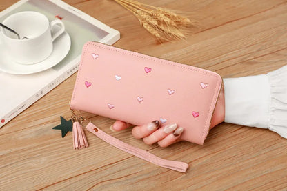 Portefeuille Long Femme Brodé - Pochette Dragonne Multi-Cartes Élégante