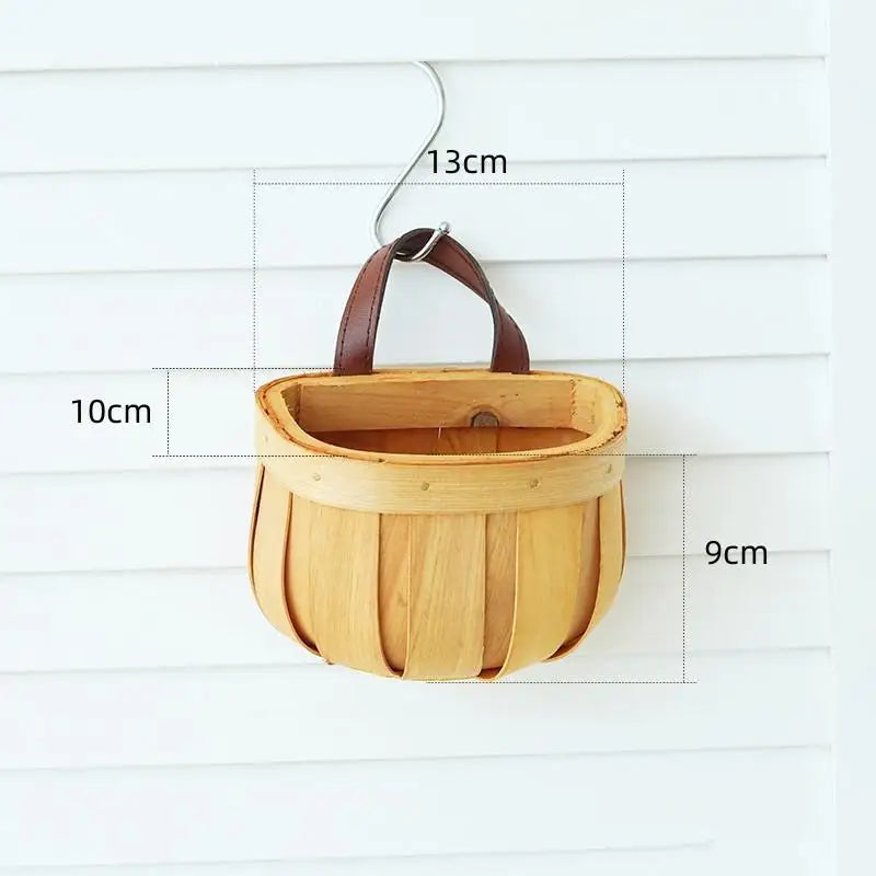 Panier de Rangement Tressé Main en Bois avec Poignée - Organisateur Suspendu pour Cuisine