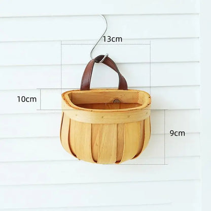 Panier de Rangement Tressé Main en Bois avec Poignée - Organisateur Suspendu pour Cuisine