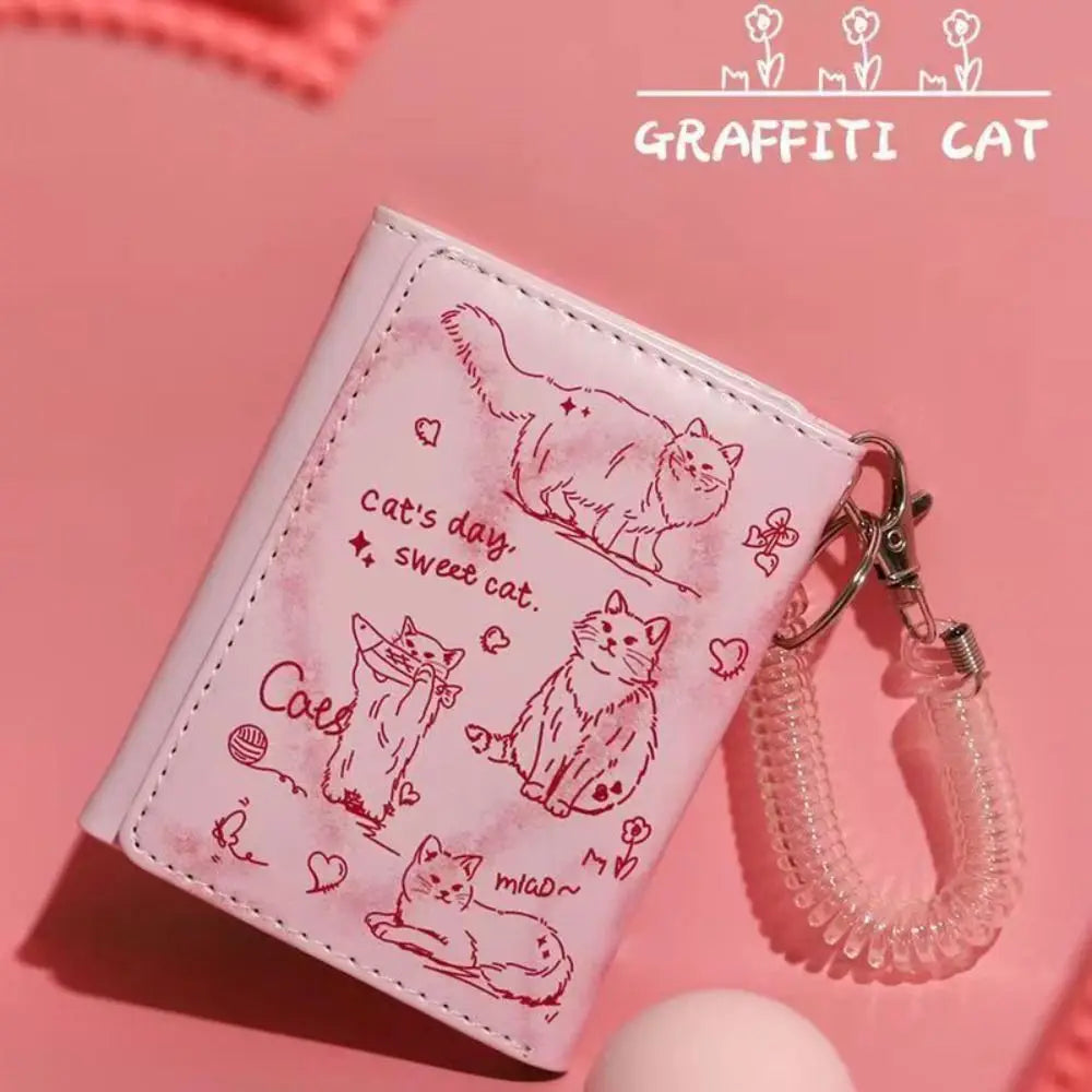 Portefeuille Femme Cuir Chat Graffiti - Porte-Monnaie Grande Capacité Portable