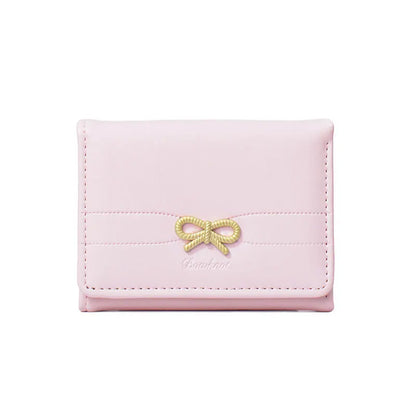 Portefeuille Femme Nœud Rose Compact - Porte-Cartes Tri-Fold Étudiant Mignon