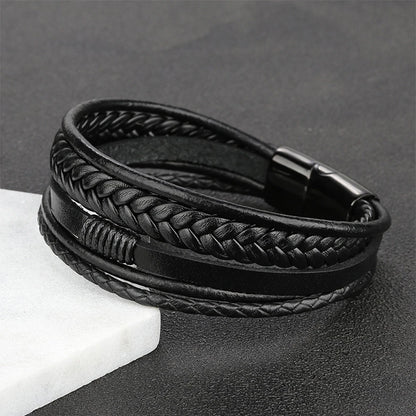 Bracelet en Cuir Véritable Multi-Couches Tressé pour Homme - Style Enroulé