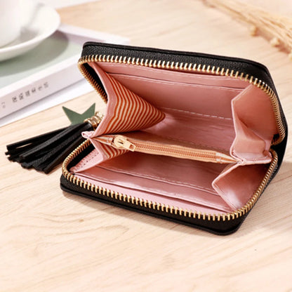 Portefeuille Femme Mini Court Pompon Zippé - Porte-Monnaie Cuir PU Cute Porte-Carte Main Vert