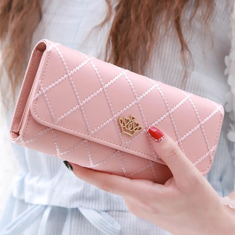 Portefeuille Long Femme Tri-Fold Cuir PU - Clutch Multi-Fonctions Porte-Cartes