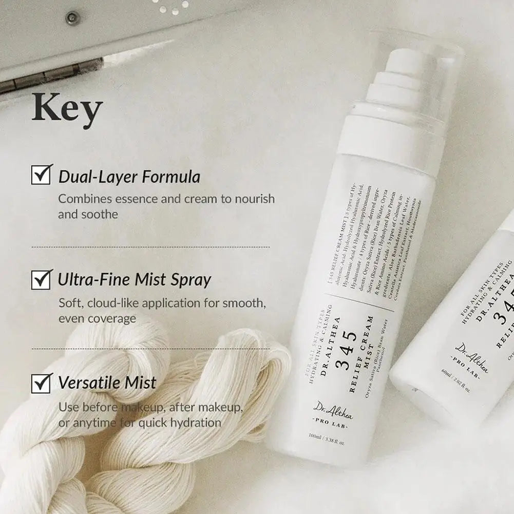 Brume Crème Relief 345 Dr. Althea 100ml - Acide Hyaluronique Hydratation Profonde Longue Durée Lissante Spray