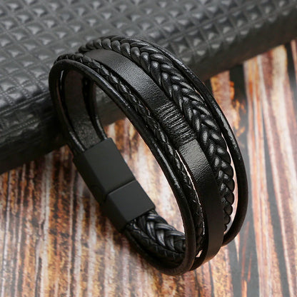 Bracelet en Cuir Véritable Multi-Couches Tressé pour Homme - Style Enroulé