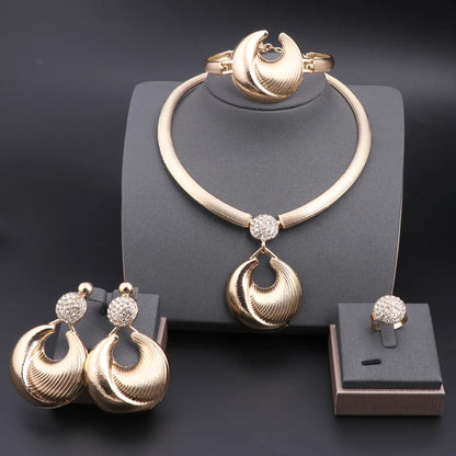 Ensemble Bijoux Dubai Luxe Plaqué Argent Cristaux – Collier Boucles Bracelet Bague Mariée