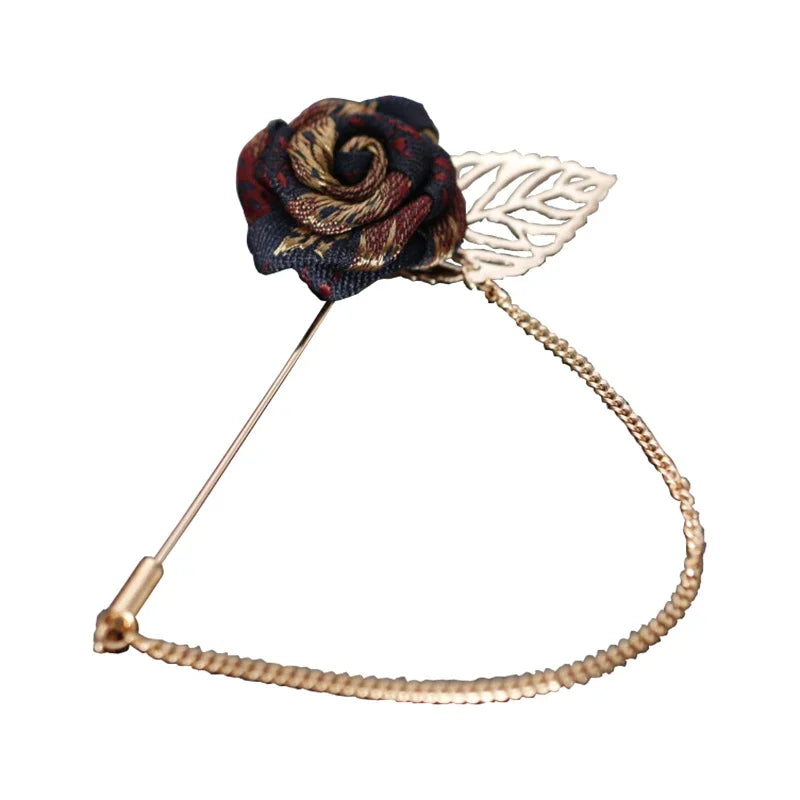 Broche Rose Tissu Vintage Chaîne Pompons – Pin's Col Costume Unisexe
