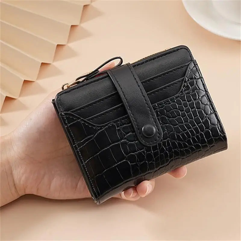Portefeuille Femme Court Cuir PU Imprimé Crocodile Zippé - Porte-Carte Multi-Emplacements Imperméable Kaki