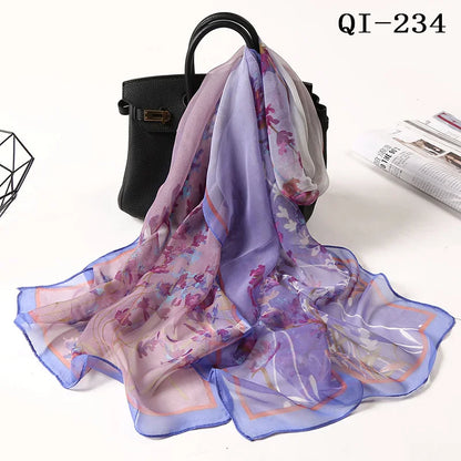 Foulard Écharpe Georgette Dégradé Fleur Femme - Bandana Châle Hijab Été Protection Solaire