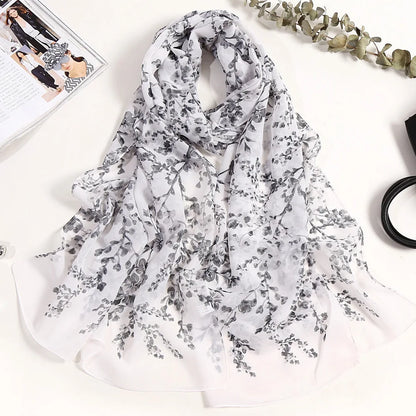 Foulard Écharpe Mousseline Fleur Prunier Femme - Bandana Châle Été Protection Solaire Plage