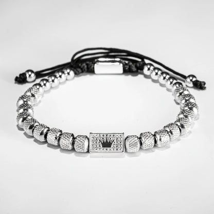 Bracelet Tressé Perle Couronne Micro-Serti – Acier Inoxydable Hommes Ajustable