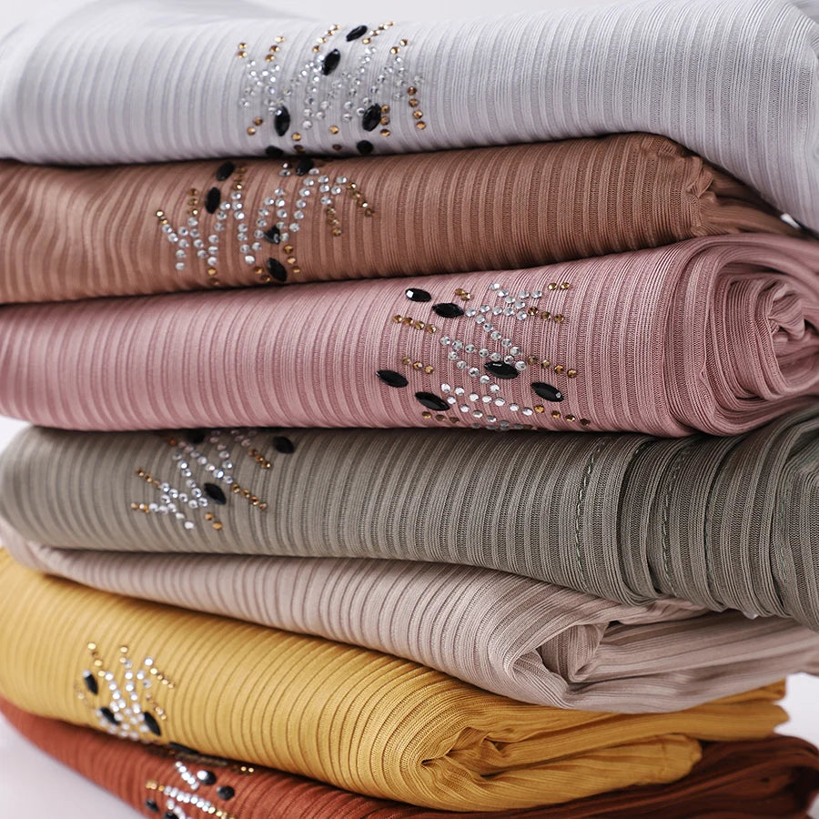 Foulard Hijab Jersey Côtelé Femme - Écharpe Musulman Stretch Paillettes Châle Islamique