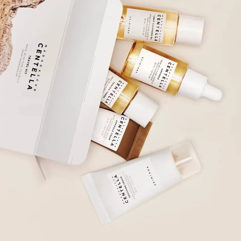 Kit Voyage SKIN1004 Madagascar Centella 5pcs - Toner Ampoule Crème Apaisante Huile Nettoyante Mousse K-Beauty