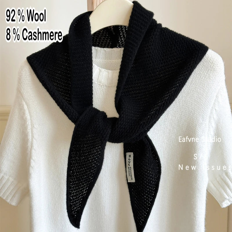 Foulard Triangle Laine Niche Britannique Coréen Vert - Écharpe Tricotée Multifonction Femme