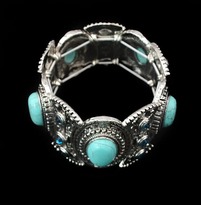 Bracelet Jonc Ethnique Tribal Turquoise - Inspiration Indienne et Africaine