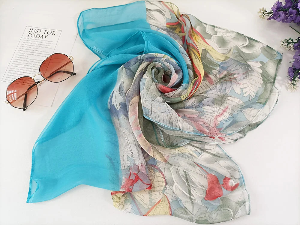 Foulard Écharpe Georgette Dégradé Fleur Femme - Bandana Châle Été Protection Solaire Plage