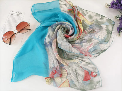 Foulard Écharpe Georgette Dégradé Fleur Femme - Bandana Châle Été Protection Solaire Plage