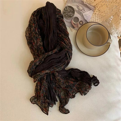 Foulard Écharpe Patchwork Coton Lin Vintage Femme - Châle Carré Floral Plissé Hiver