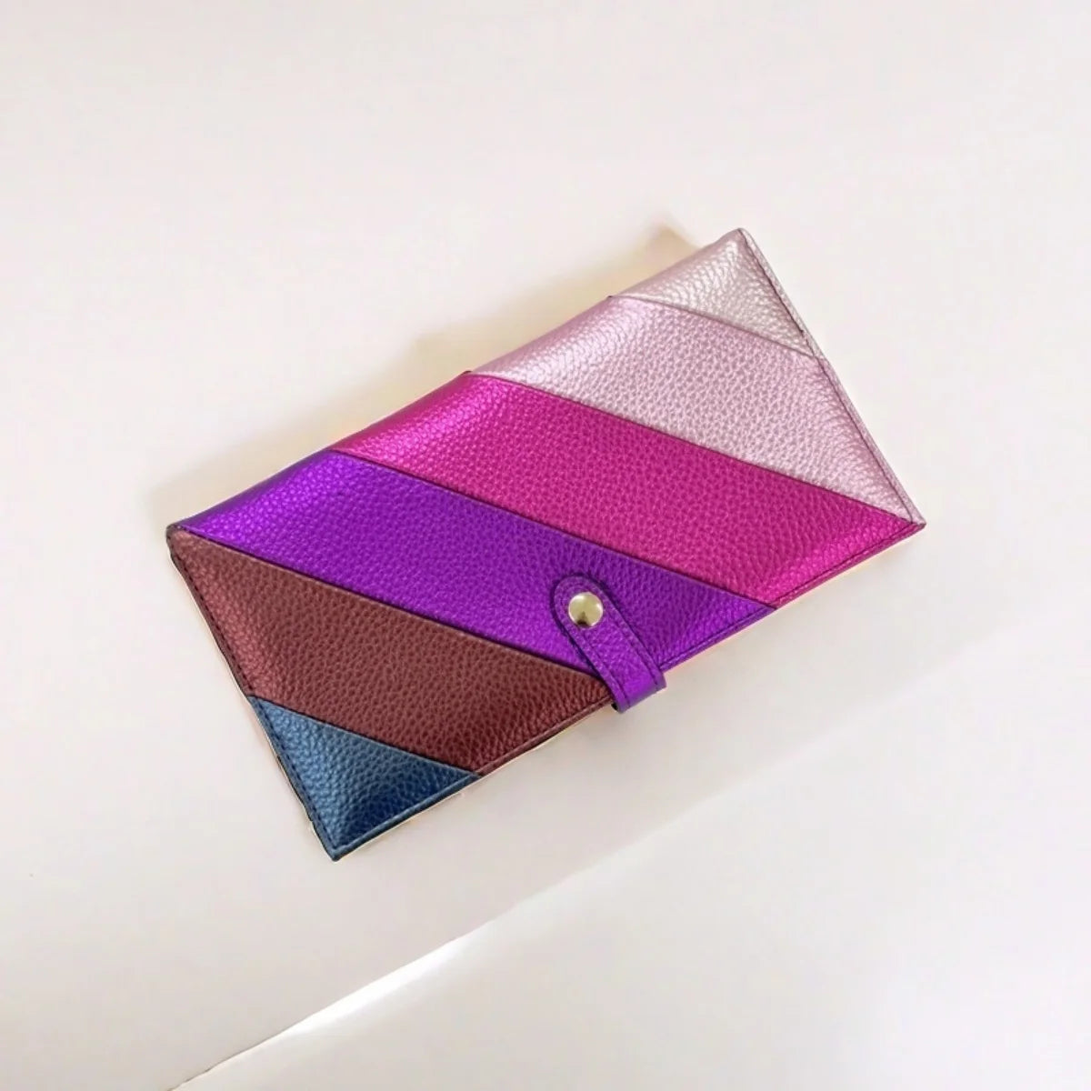 Portefeuille Long Femme Cuir PU Rayures Colorées - Bifold Fermeture Éclair Porte-Cartes