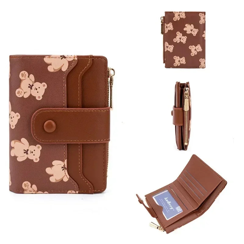 Portefeuille Femme Court Ourson Mignon - Bifold Cuir PU Porte-Cartes Zipper Bleu