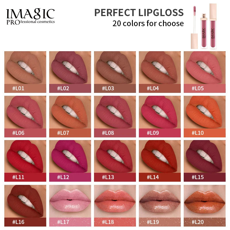 Gloss Lèvres IMAGIC Waterproof Holographique 20 Couleurs - Lip Gloss Velvet Matte Longue Tenue Hydratant