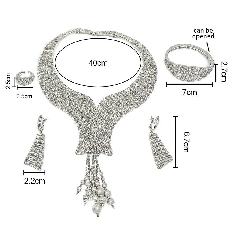 Ensemble Bijoux Dubai Bohème Plaqué Or 18K Luxe – Collier Boucles Bracelet Bague Mariée Femme