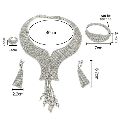 Ensemble Bijoux Dubai Bohème Plaqué Or 18K Luxe – Collier Boucles Bracelet Bague Mariée Femme
