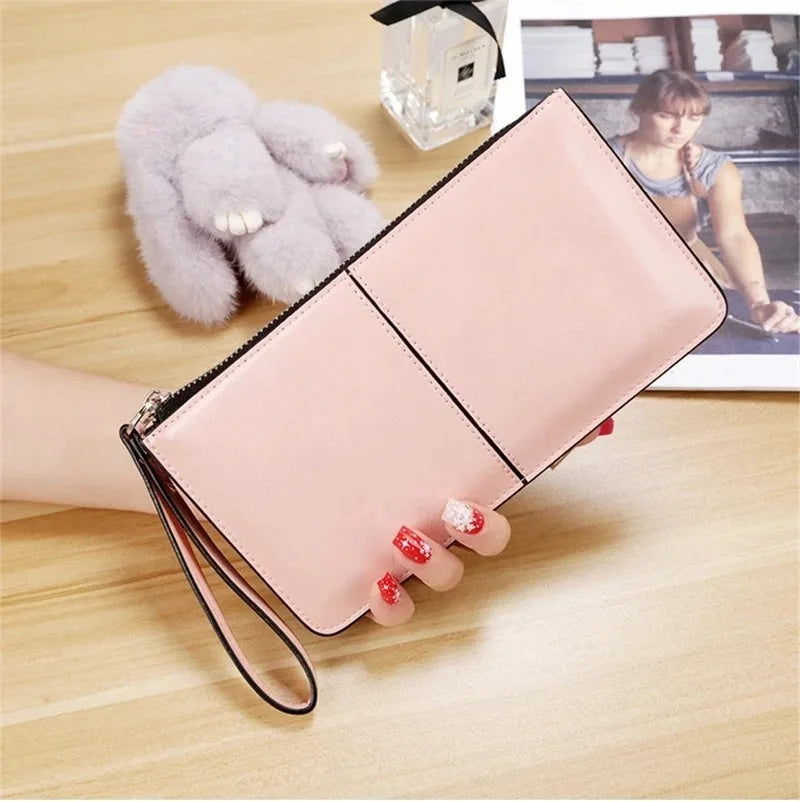 Portefeuille Clutch Femme Vintage Cuir Ciré PU - Grande Capacité avec Bracelet