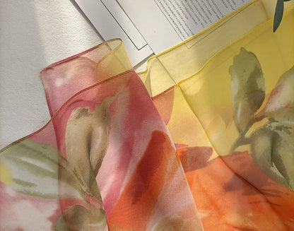 Foulard Écharpe Georgette Dégradé Rose Femme - Bandana Châle Été Protection Solaire Plage