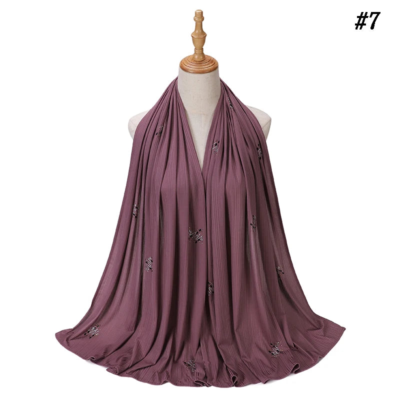 Foulard Hijab Jersey Côtelé Femme - Écharpe Musulman Stretch Paillettes Châle Islamique