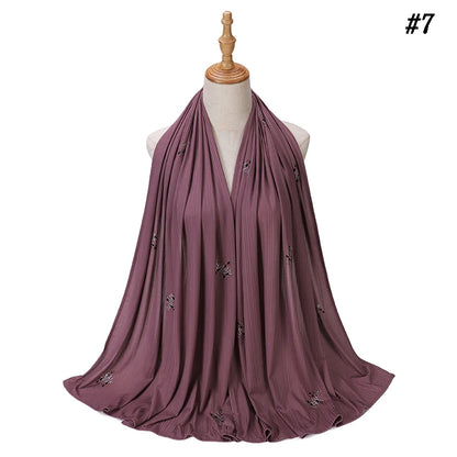 Foulard Hijab Jersey Côtelé Femme - Écharpe Musulman Stretch Paillettes Châle Islamique