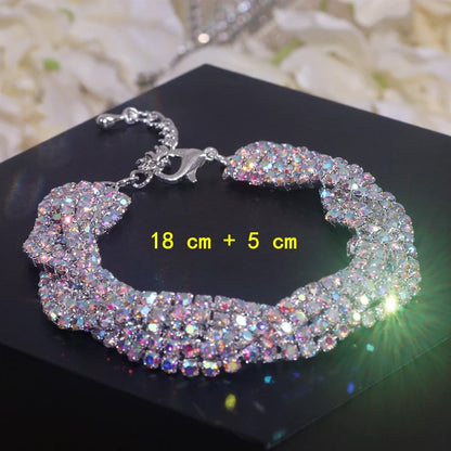 Bracelet Luxe Strass Colorés Ajustable – Charm Argenté Mariage